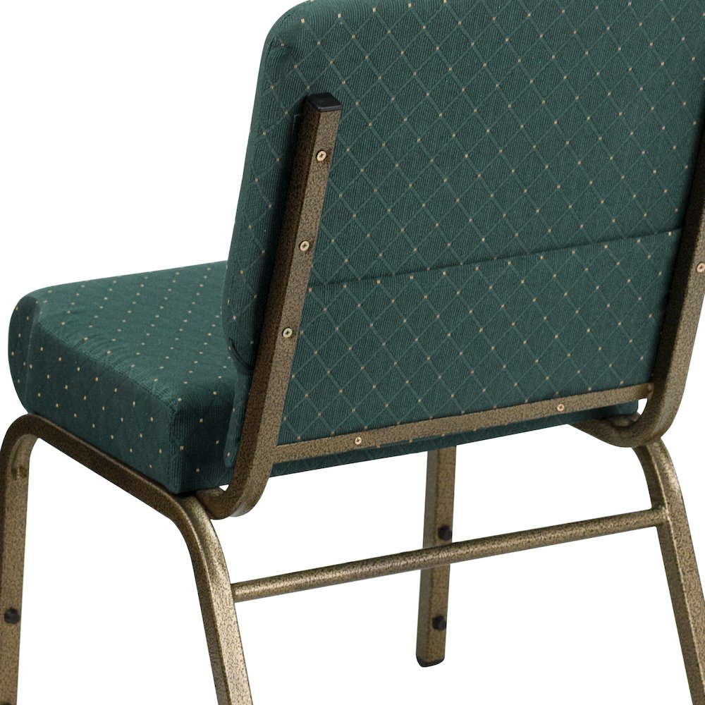 21''W Stacking Church Chair in Hunter Green Dot Fabric - Gold Vein Frame