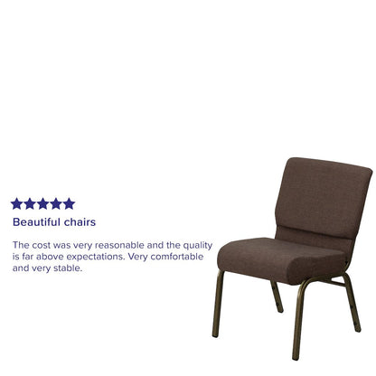 21''W Stacking Church Chair in Brown Fabric - Gold Vein Frame