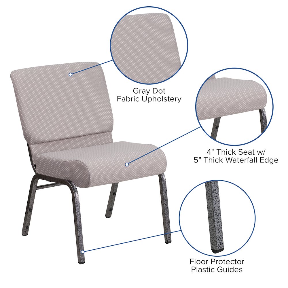 21''W Church Chair in Gray Dot Fabric - Silver Vein Frame