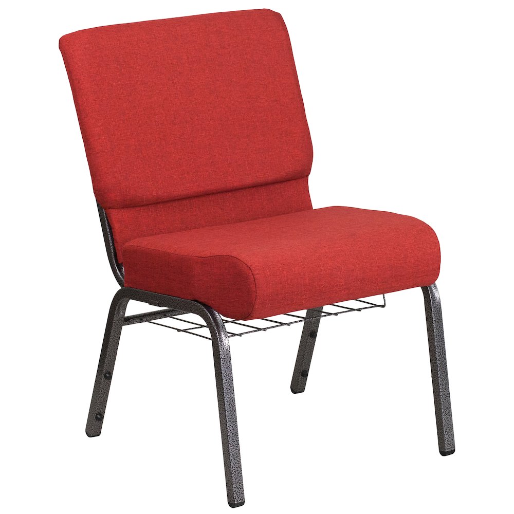 21''W Church Chair in Crimson Fabric with Cup Book Rack - Silver Vein Frame