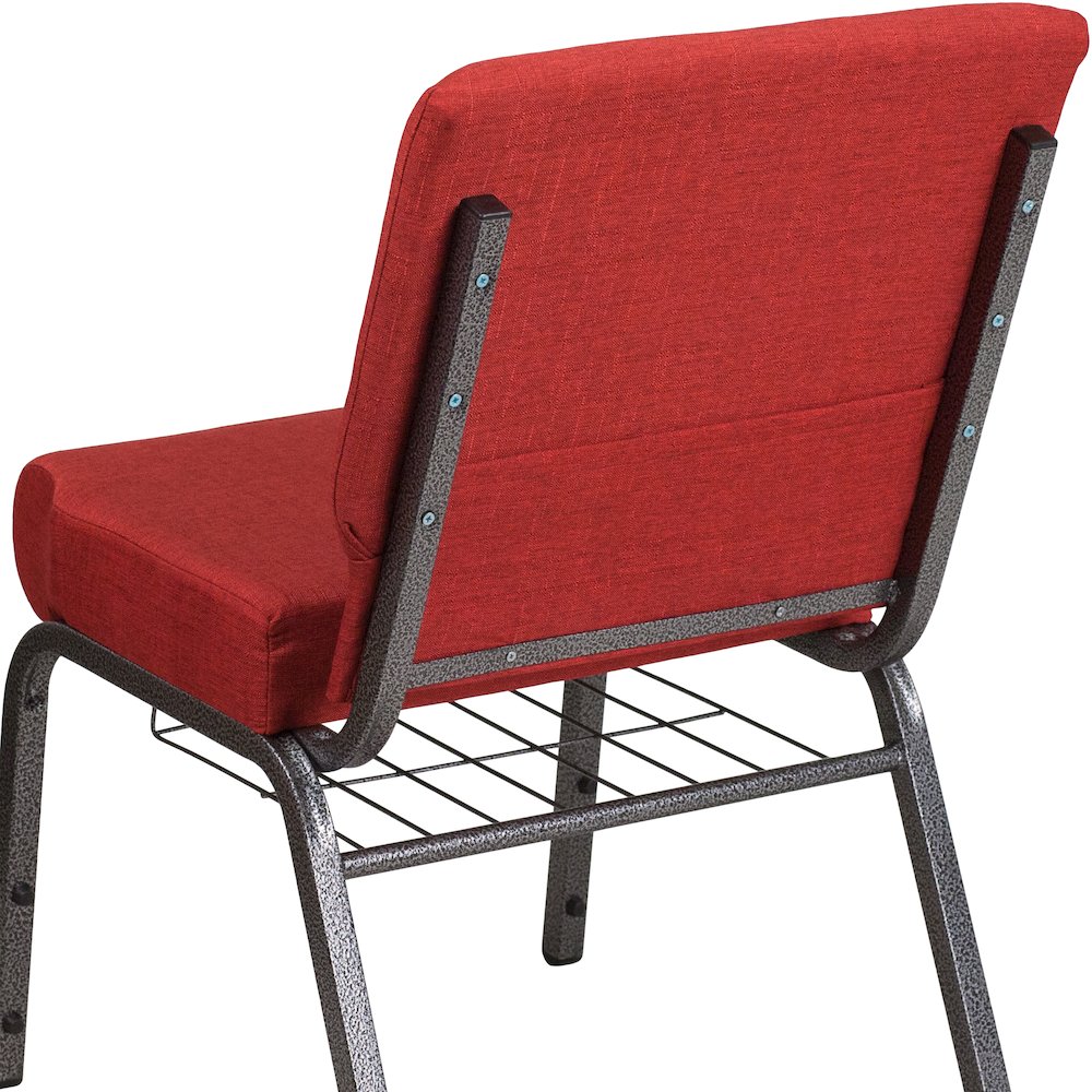 21''W Church Chair in Crimson Fabric with Cup Book Rack - Silver Vein Frame