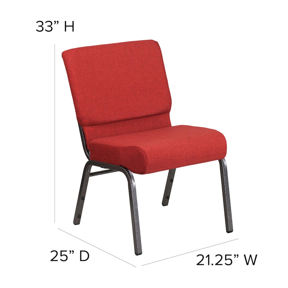 21''W Stacking Church Chair in Crimson Fabric - Silver Vein Frame