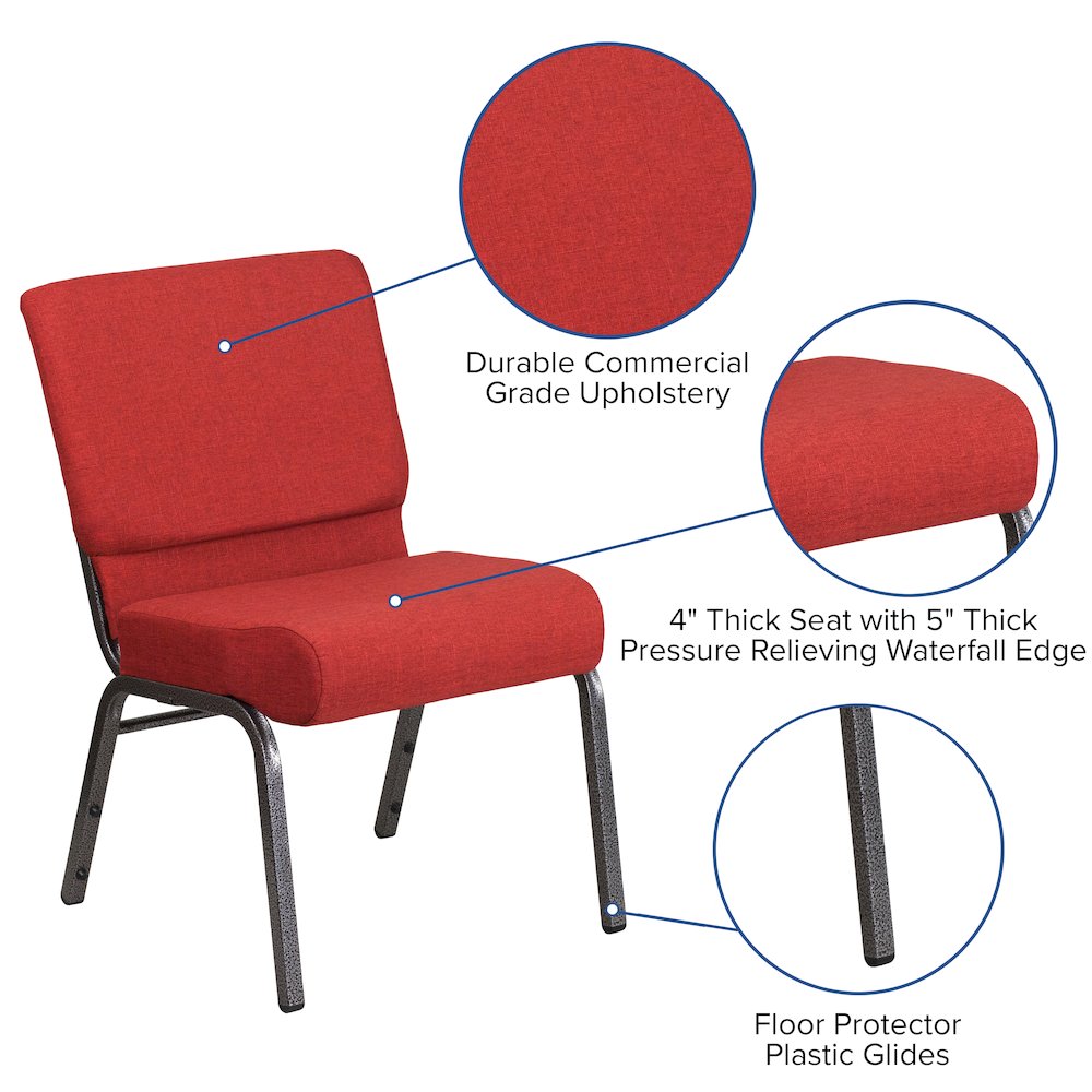 21''W Stacking Church Chair in Crimson Fabric - Silver Vein Frame