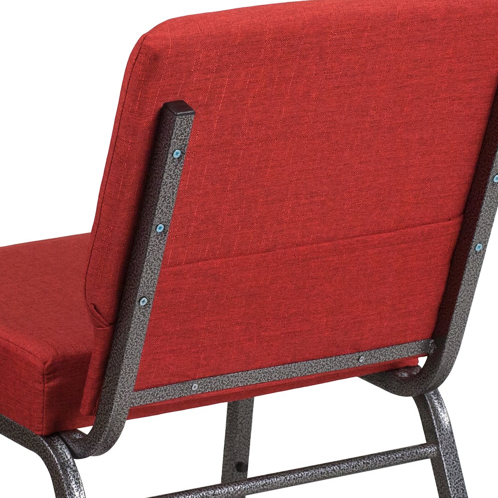 21''W Stacking Church Chair in Crimson Fabric - Silver Vein Frame