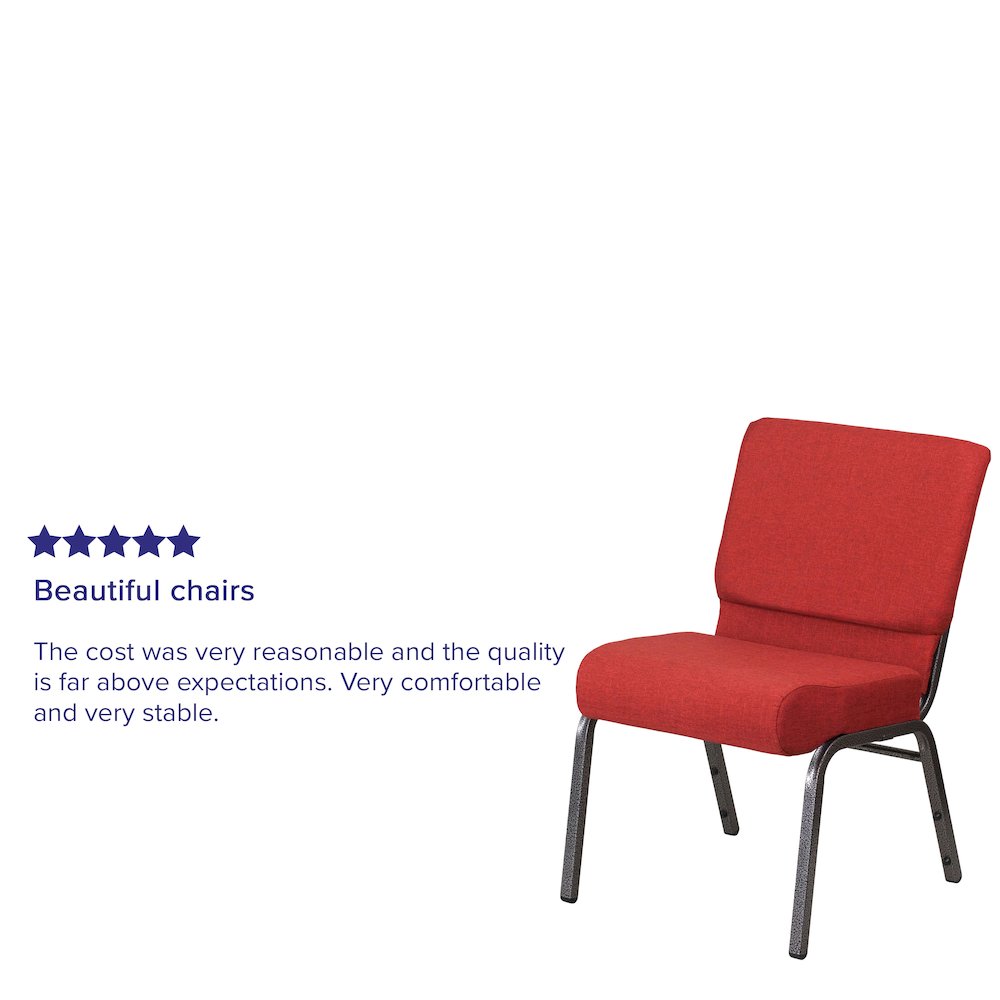 21''W Stacking Church Chair in Crimson Fabric - Silver Vein Frame