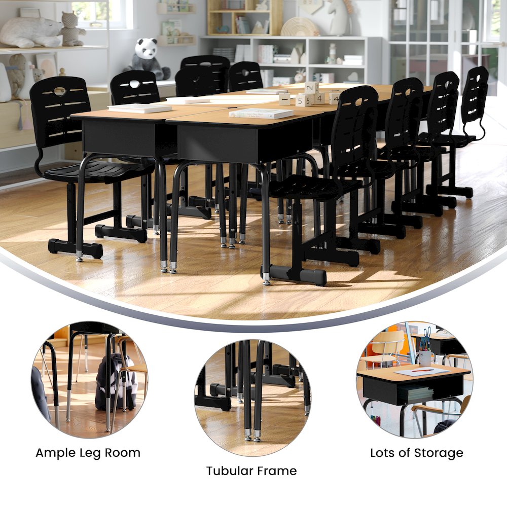 Student Desk with Open Front Metal Book Box - Natural