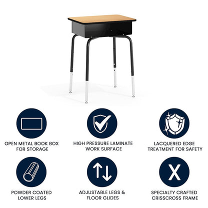 Student Desk with Open Front Metal Book Box - Natural