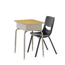 Desk with Open Front Metal Book Box, Maple Desktop, Black Stack Chair