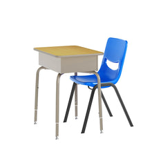 Desk with Open Front Metal Book Box, Maple Desktop, Navy Stack Chair