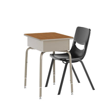 Desk with Open Front Metal Book Box, Walnut Desktop, Black Stack Chair