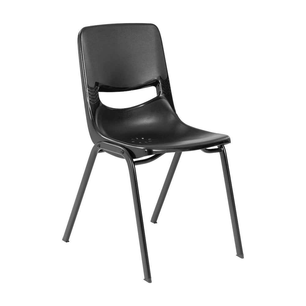 Desk with Open Front Metal Book Box, Gray Desktop, Black Stack Chair