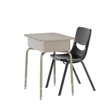 Desk with Open Front Metal Book Box, Gray Granite Desktop, Black Stack Chair