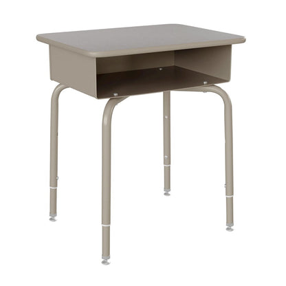 Desk with Open Front Metal Book Box, Gray Granite Desktop,  Navy Stack Chair