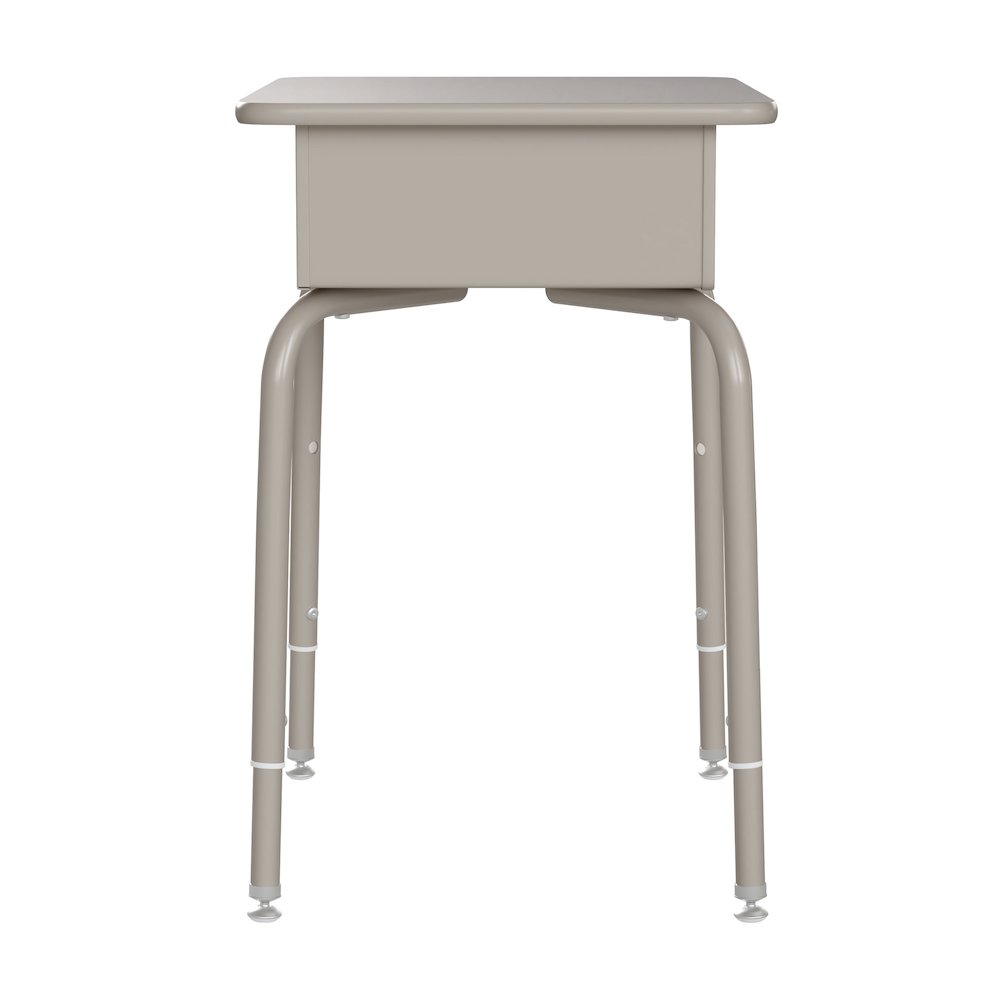 Desk with Open Front Metal Book Box, Gray Granite Desktop,  Navy Stack Chair