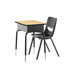 Desk with Open Front Metal Book Box, Natural Desktop, Black Stack Chair
