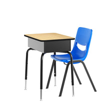 Desk with Open Front Metal Book Box, Natural Desktop, Navy Stack Chair