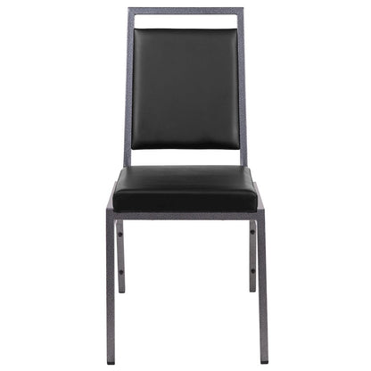 Square Back Stacking Banquet Chair in Black Vinyl with Silvervein Frame