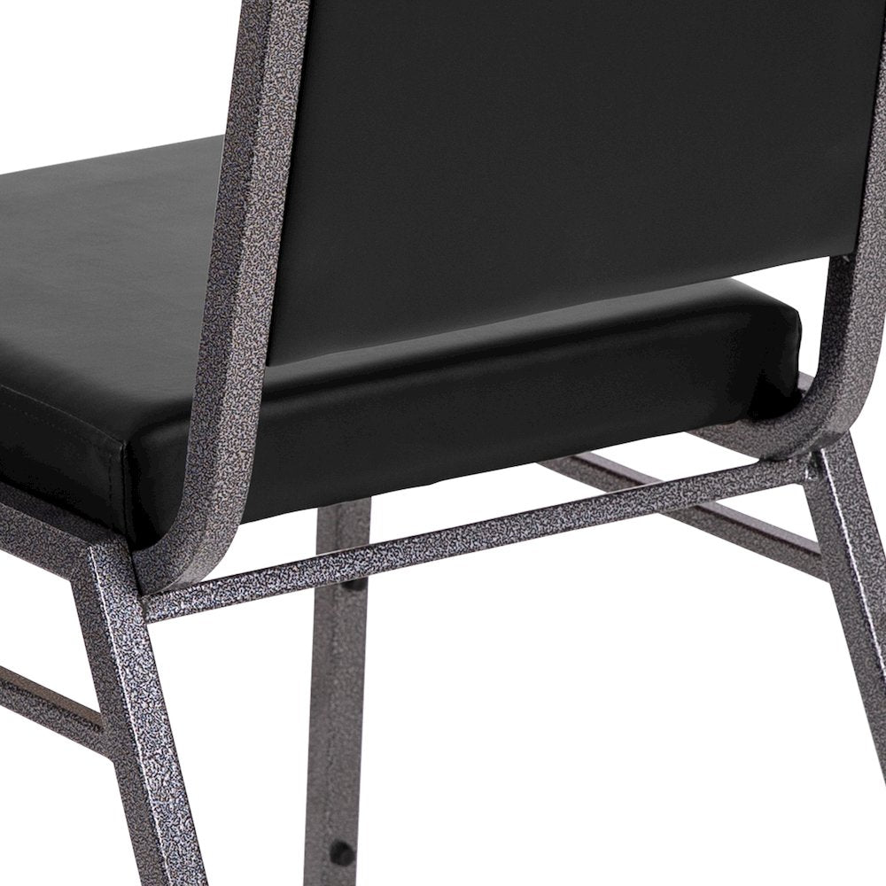 Square Back Stacking Banquet Chair in Black Vinyl with Silvervein Frame