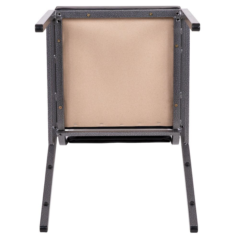 Square Back Stacking Banquet Chair in Black Vinyl with Silvervein Frame