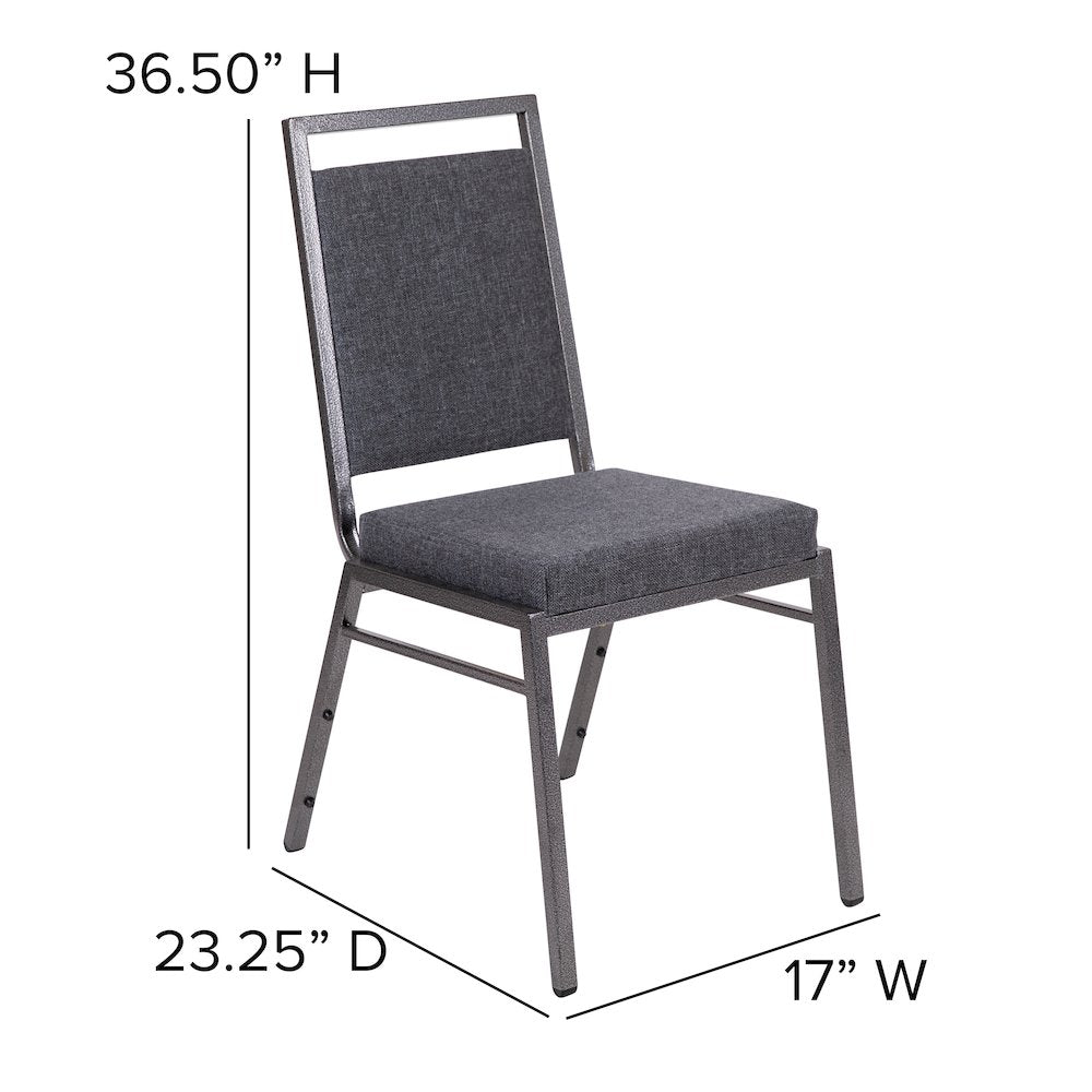 Square Back Stacking Banquet Chair in Dark Gray Fabric with Silvervein Frame
