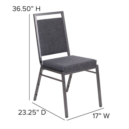 Square Back Stacking Banquet Chair in Dark Gray Fabric with Silvervein Frame
