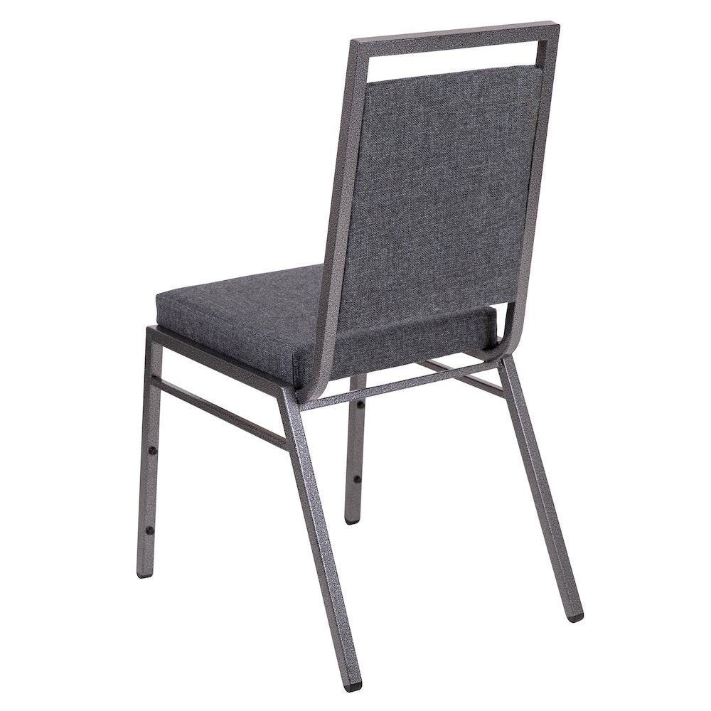 Square Back Stacking Banquet Chair in Dark Gray Fabric with Silvervein Frame