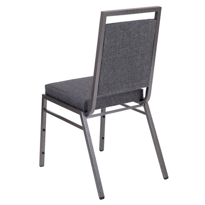 Square Back Stacking Banquet Chair in Dark Gray Fabric with Silvervein Frame