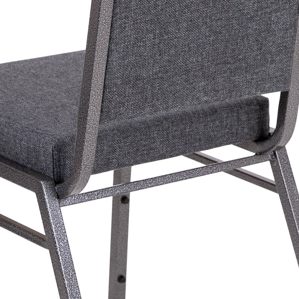 Square Back Stacking Banquet Chair in Dark Gray Fabric with Silvervein Frame
