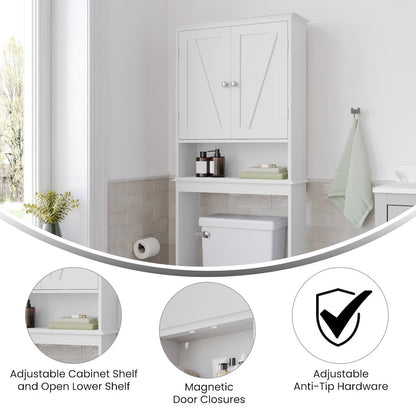 Farmhouse Style Over the Toilet Bathroom Storage Cabinet Organizer, White