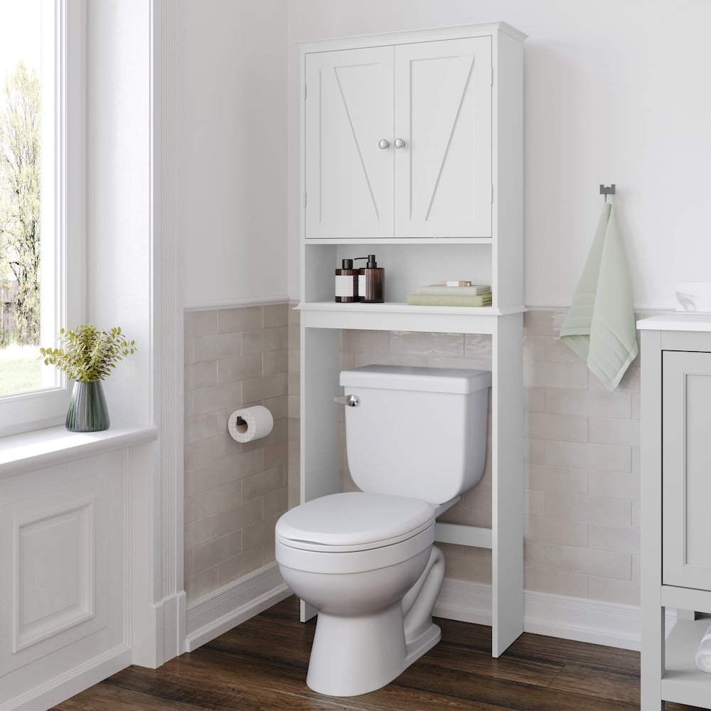Farmhouse Style Over the Toilet Bathroom Storage Cabinet Organizer, White