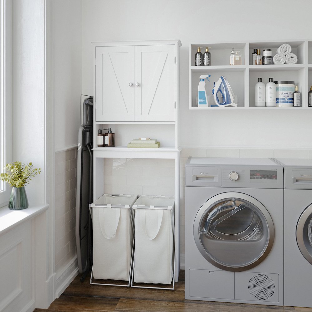 Farmhouse Style Over the Toilet Bathroom Storage Cabinet Organizer, White