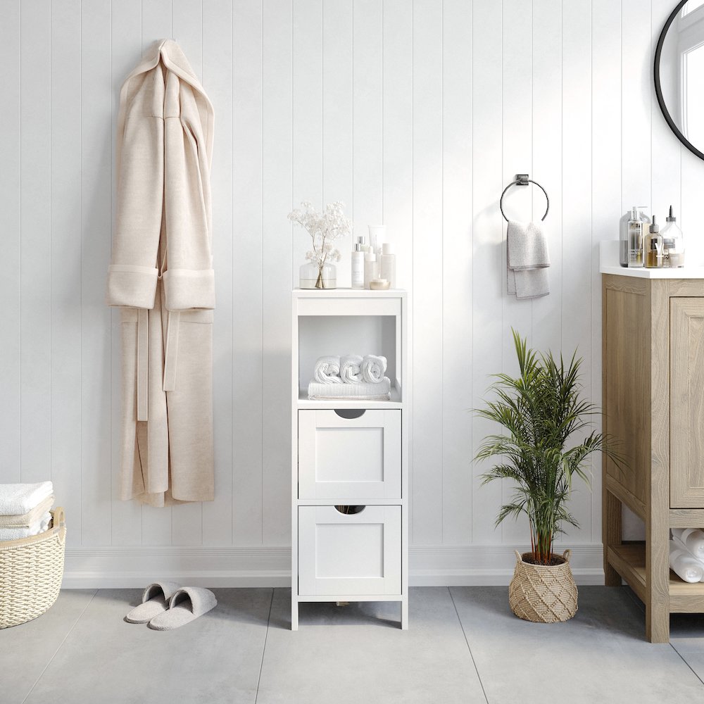 Farmhouse Bathroom Storage Organizer with Drawers, White