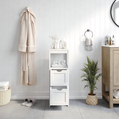 Farmhouse Bathroom Storage Organizer with Drawers, White