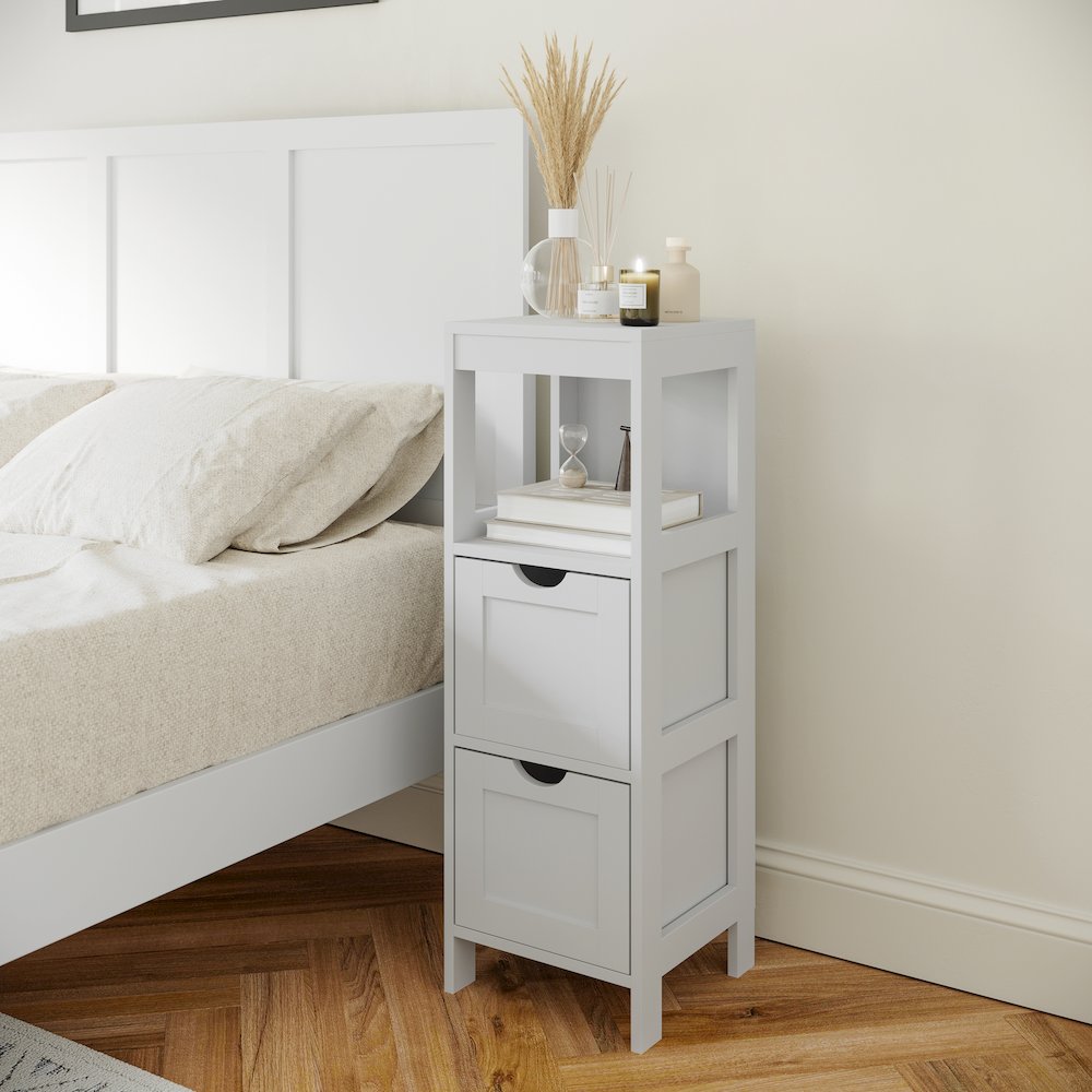 Farmhouse Bathroom Storage Organizer with Drawers, White