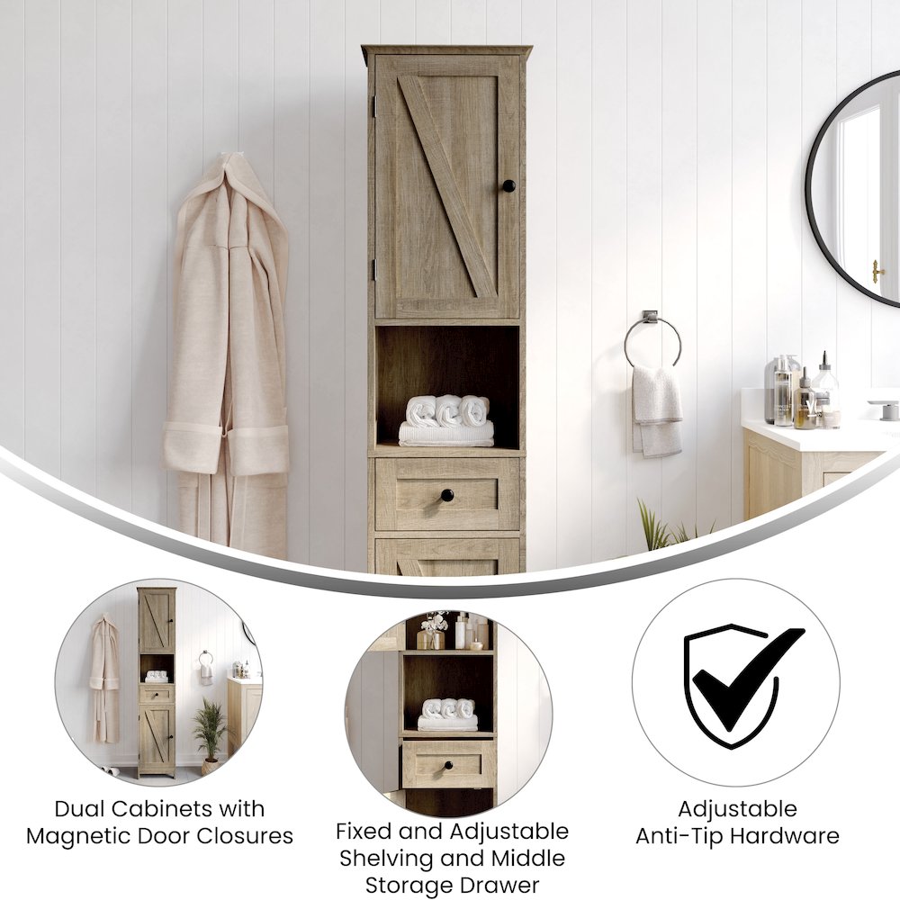 Farmhouse Tall Linen Tower Storage Cabinet, Brown
