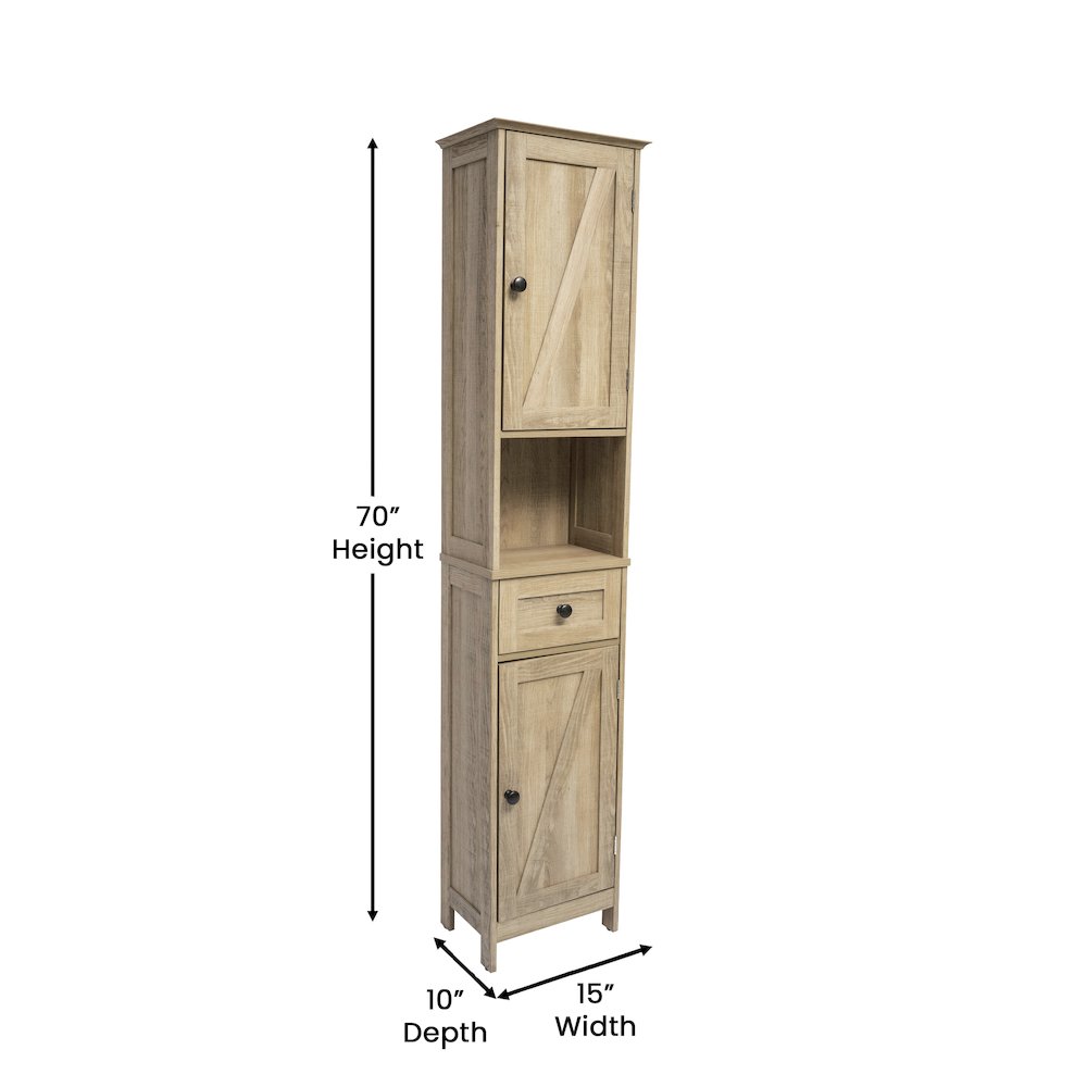Farmhouse Tall Linen Tower Storage Cabinet, Brown