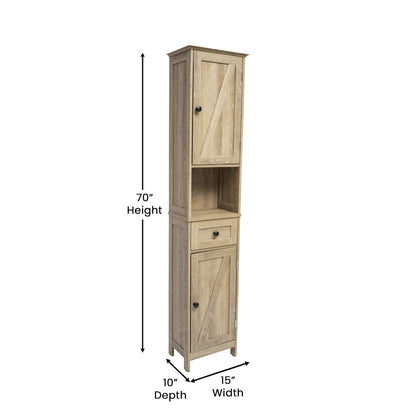Farmhouse Tall Linen Tower Storage Cabinet, Brown