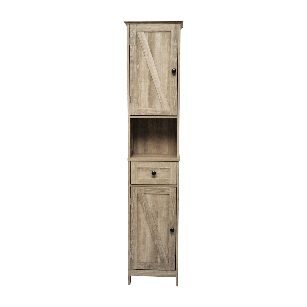 Farmhouse Tall Linen Tower Storage Cabinet, Brown