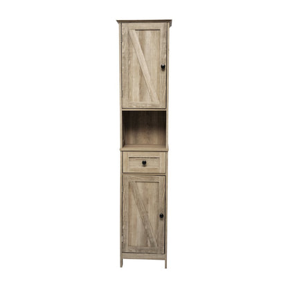 Farmhouse Tall Linen Tower Storage Cabinet, Brown