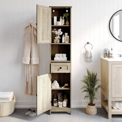 Farmhouse Tall Linen Tower Storage Cabinet, Brown