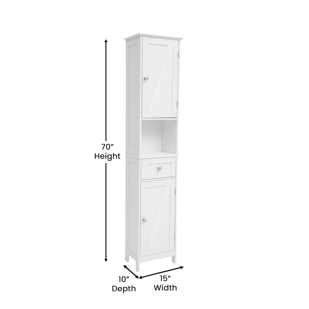 Farmhouse Tall Linen Tower Storage Cabinet, White