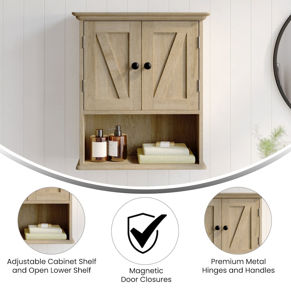 Farmhouse Wall Mounted Bathroom Medicine Cabinet, Brown