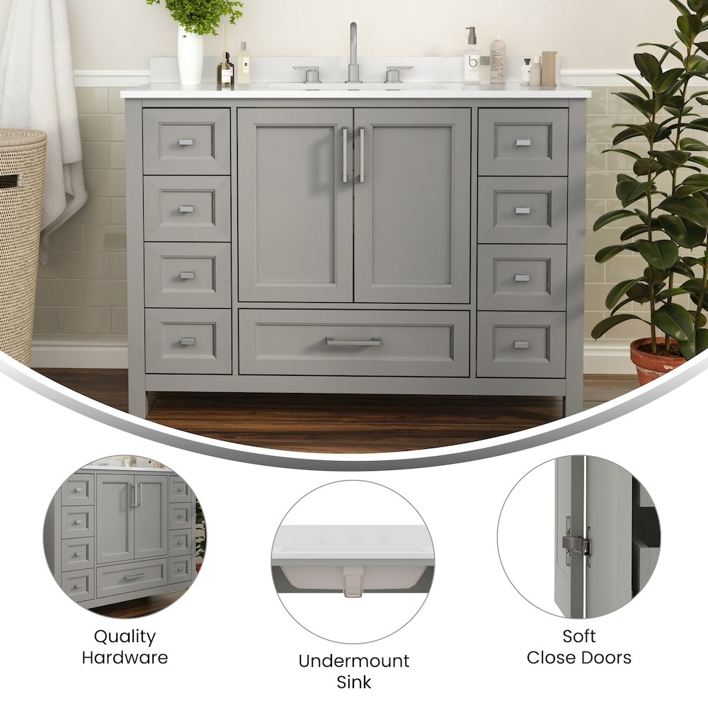 48 Inch Bathroom Vanity with Sink, Storage Cabinet with Soft Close Doors, Gray