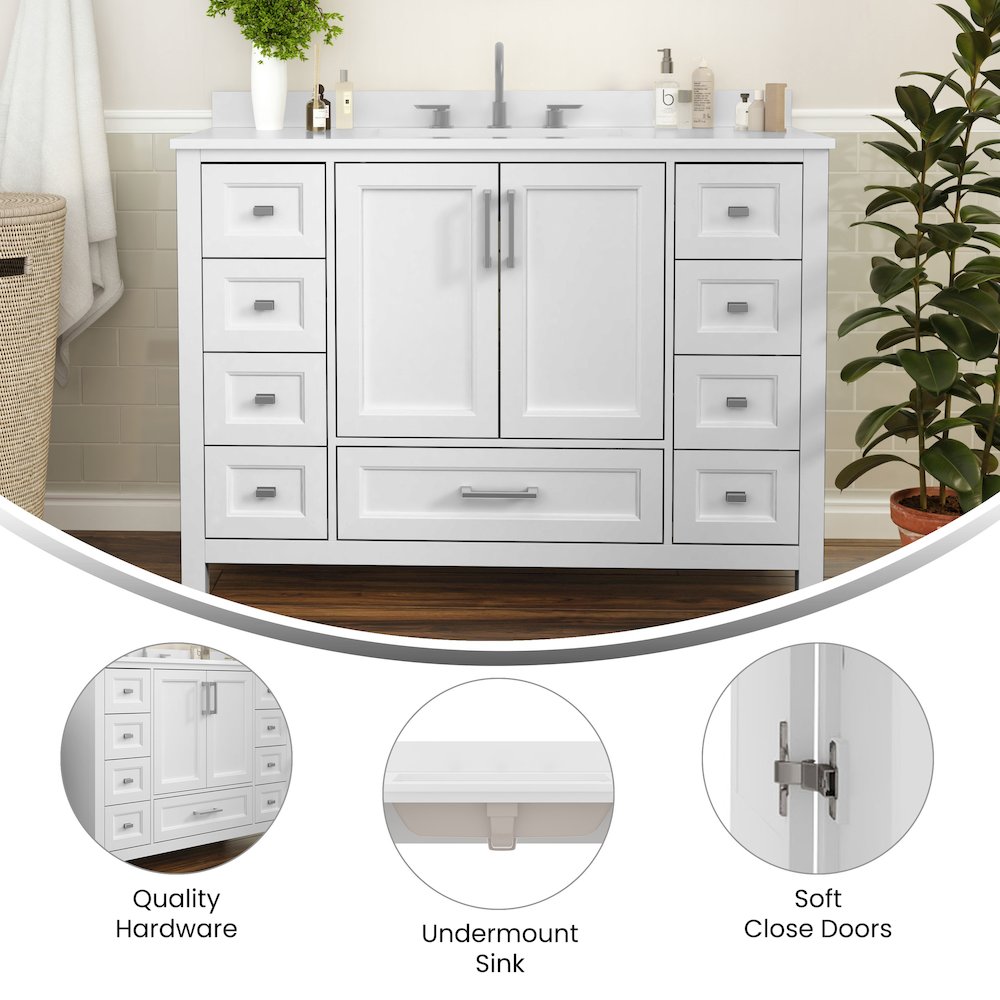 48 Inch Bathroom Vanity with Sink, Storage Cabinet with Soft Close Doors, White
