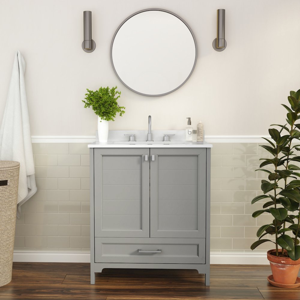 30in Bathroom Vanity with Sink, Storage Cabinet with Soft Close Doors, Gray