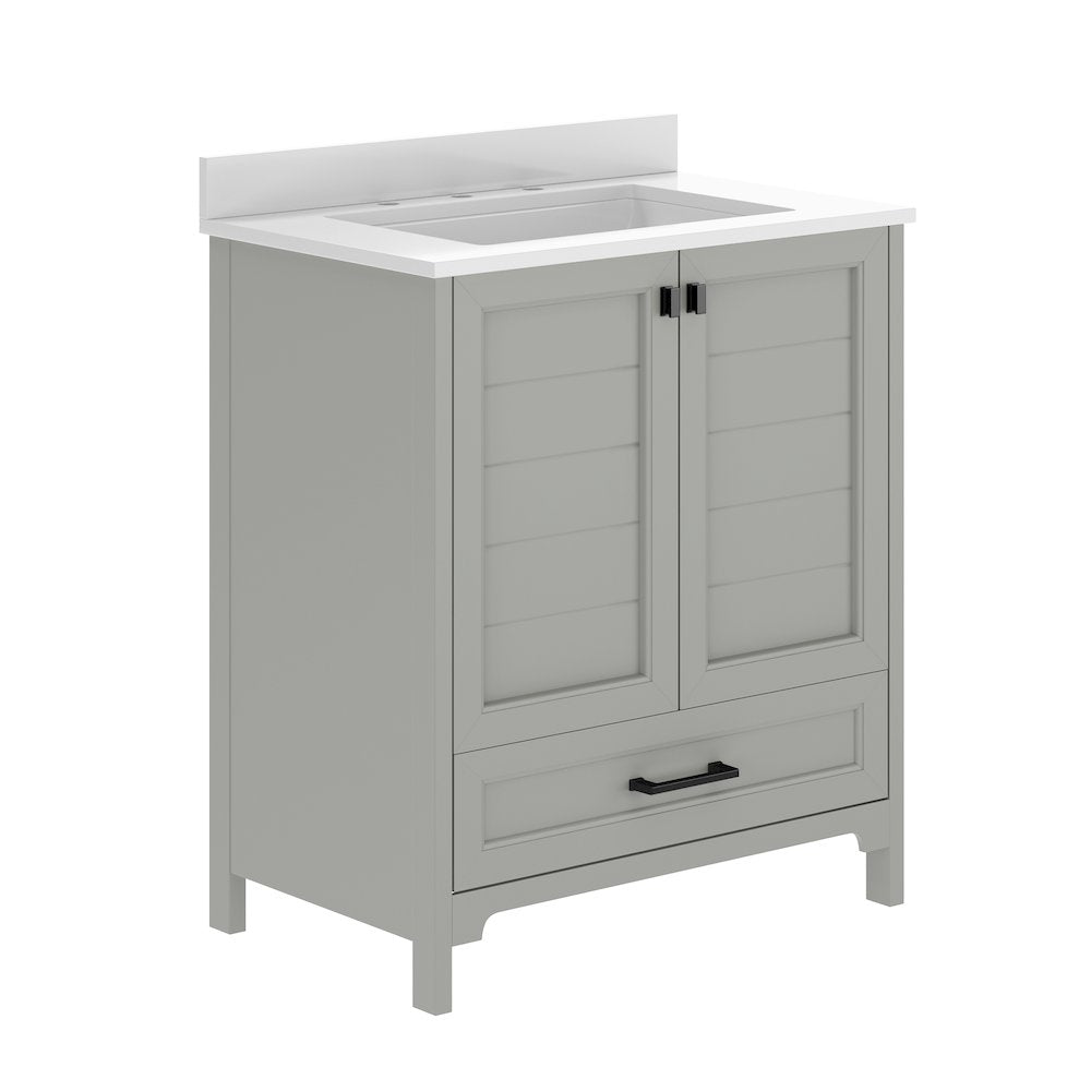 Haven 30" Bathroom Vanity with Sink, Storage Cabinet with Black Hardware, Gray
