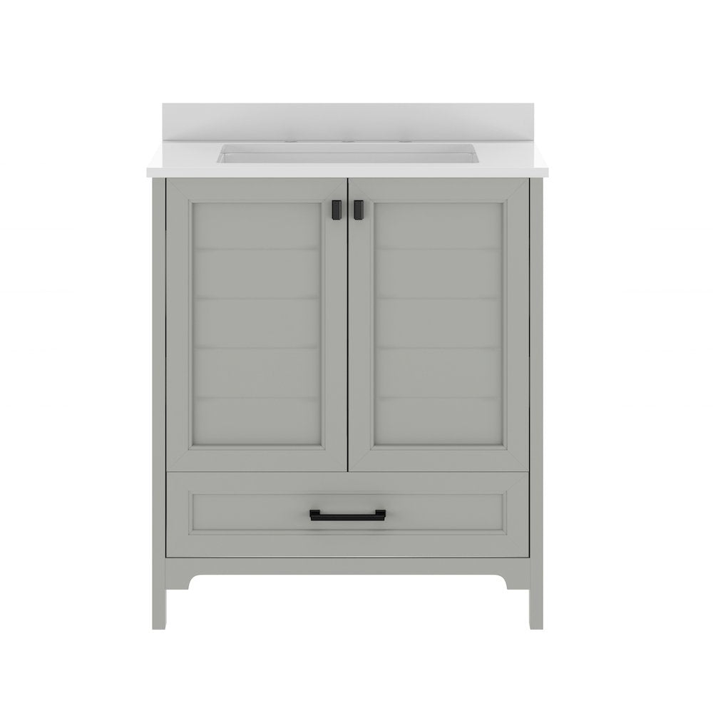 Haven 30" Bathroom Vanity with Sink, Storage Cabinet with Black Hardware, Gray
