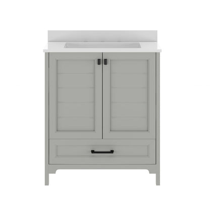 Haven 30" Bathroom Vanity with Sink, Storage Cabinet with Black Hardware, Gray