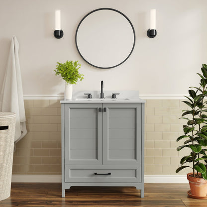 Haven 30" Bathroom Vanity with Sink, Storage Cabinet with Black Hardware, Gray