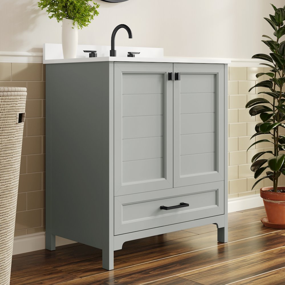 Haven 30" Bathroom Vanity with Sink, Storage Cabinet with Black Hardware, Gray